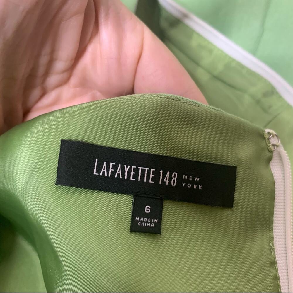Lafayette 148 linen blend green cross over dress sz 6 - Picture 5 of 6